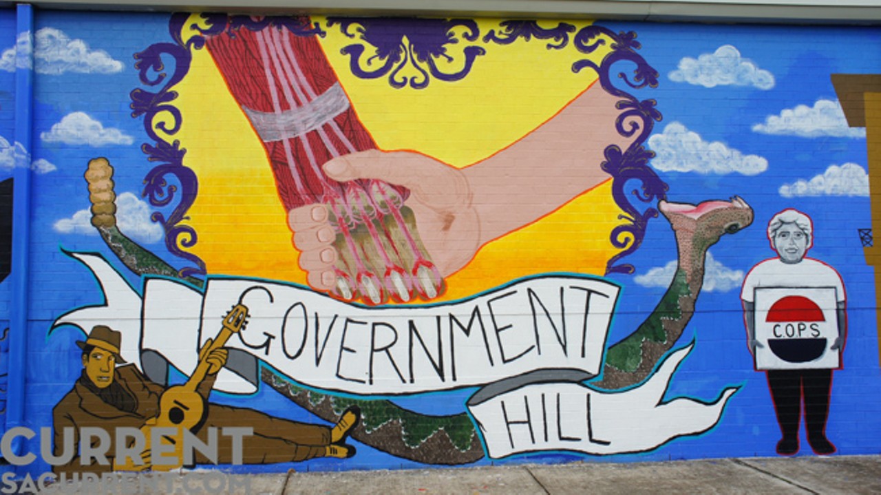 To depict City Center Health Careers Charter School&#146;s connection to the Government Hill neighborhood, students choose to paint a handshake, one hand with skin and one without. The anatomical detail is reminiscent of medical diagrams John Medina noticed in a number of the charter school&#146;s classrooms.