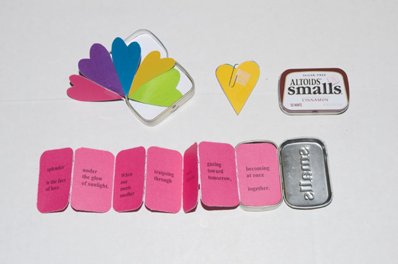 Carrola filled Altoids tins with paper hearts and a poem penned by her daughter.
