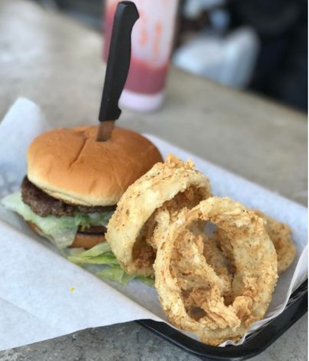 Luther&#146;s Cafe
1503 N Main Ave, (210) 223-7727,
lutherscafe.com
Luther&#146;s serves up this scrumptious signature burger, with the side of golden onion rings. 
Photo via Instagram
rogersaurus_mex
