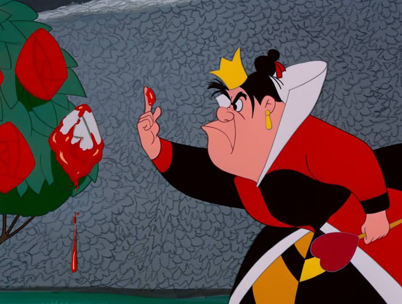 Queen of Hearts, Alice in Wonderland (1951)
Ruling with an iron fist and a catchphrase that would make anyone tremble in fear, the Queen of Hearts is sweet one moment and then has an outburst the next often involving a beheading. That’s basically all of our abuelas when she sees that we didn’t clean our plate or didn’t ask for a fourth round of tacos. Helena Bonham Carter brilliantly reprised the role in the live action remake, proving that The Queen of Heart's tyranny knows no bounds.
Photo via Disney’s Alice in Wonderland / Facebook