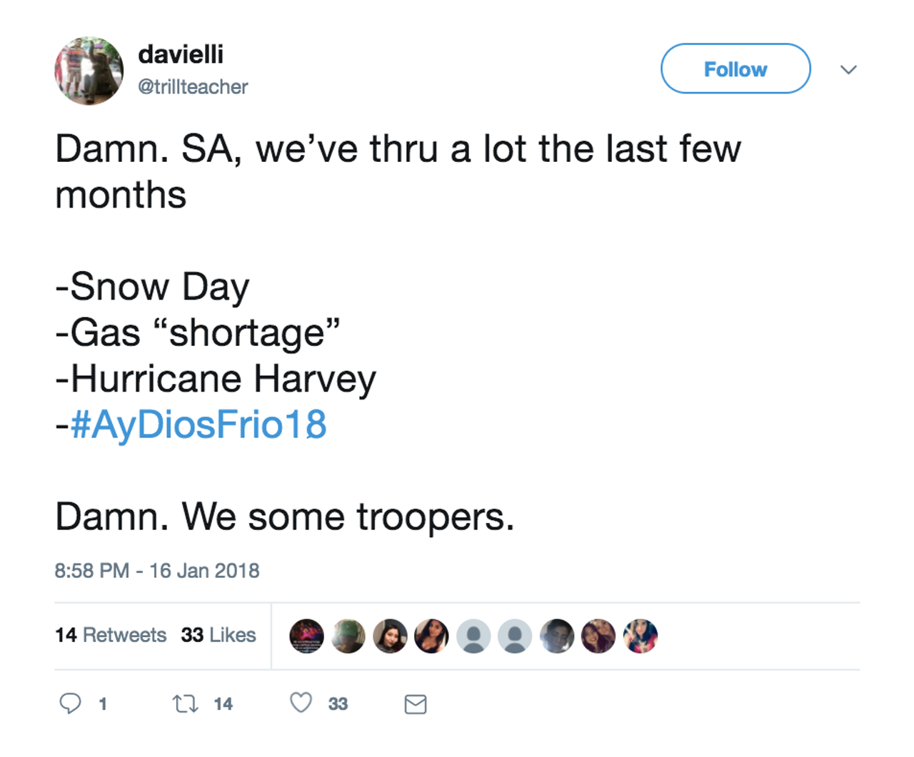 These #AyDiosFrio18 Tweets Show How San Antonio Reacts to Cold Weather