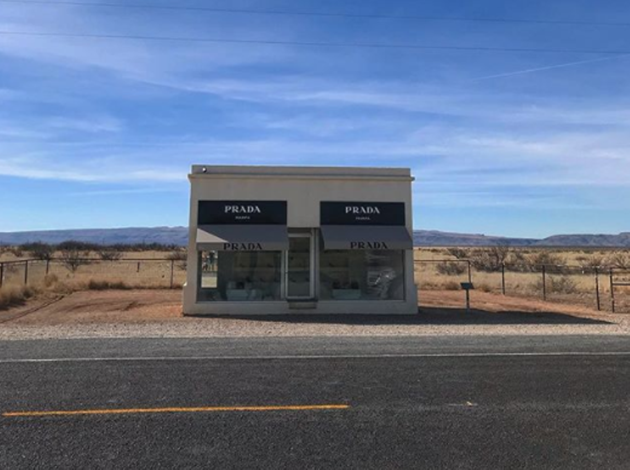 Prada Marfa
US-90, Valentine
Sitting 1.4 miles northwest of Valentine (aww), this 2005 art installation brings a bit of couture to the West Texas desert. While you may not make to the catwalk, go strut your stuff at Prada Marfa.
Photo via Instagram / marcus__the__bear