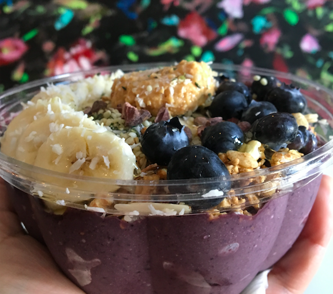 Herb-n-Juice 
1502 S. Flores St., (210) 724-6020, instagram.com/herbnjuicesa
The newest spot to offer acai and dragon (as in dragonfruit) bowls is tucked away in a small nook inside the history Wong Grocery Co. Owner Paul Martinez, 23, offers all organic, and plant-based bowls made-to-order so don’t visit if you’re in a hurry. What made these bowls stand out during my research was Martinez’s commitment to healthy, sugar-free bowls. Try the peanut butter crunch with acai, peanut butter, apple, banana and cinnamon topped with bananas, blueberries, gluten-free granola, coconut flakes, crushed almonds hemp seeds, cacao nibs and agave. Bowls are $9.95; all medium smoothies can be turned into bowls for an additional $2. Hours are still being fleshed out, so call before heading in; the shop is closed Mondays. 
Photo by Jessica Elizarraras