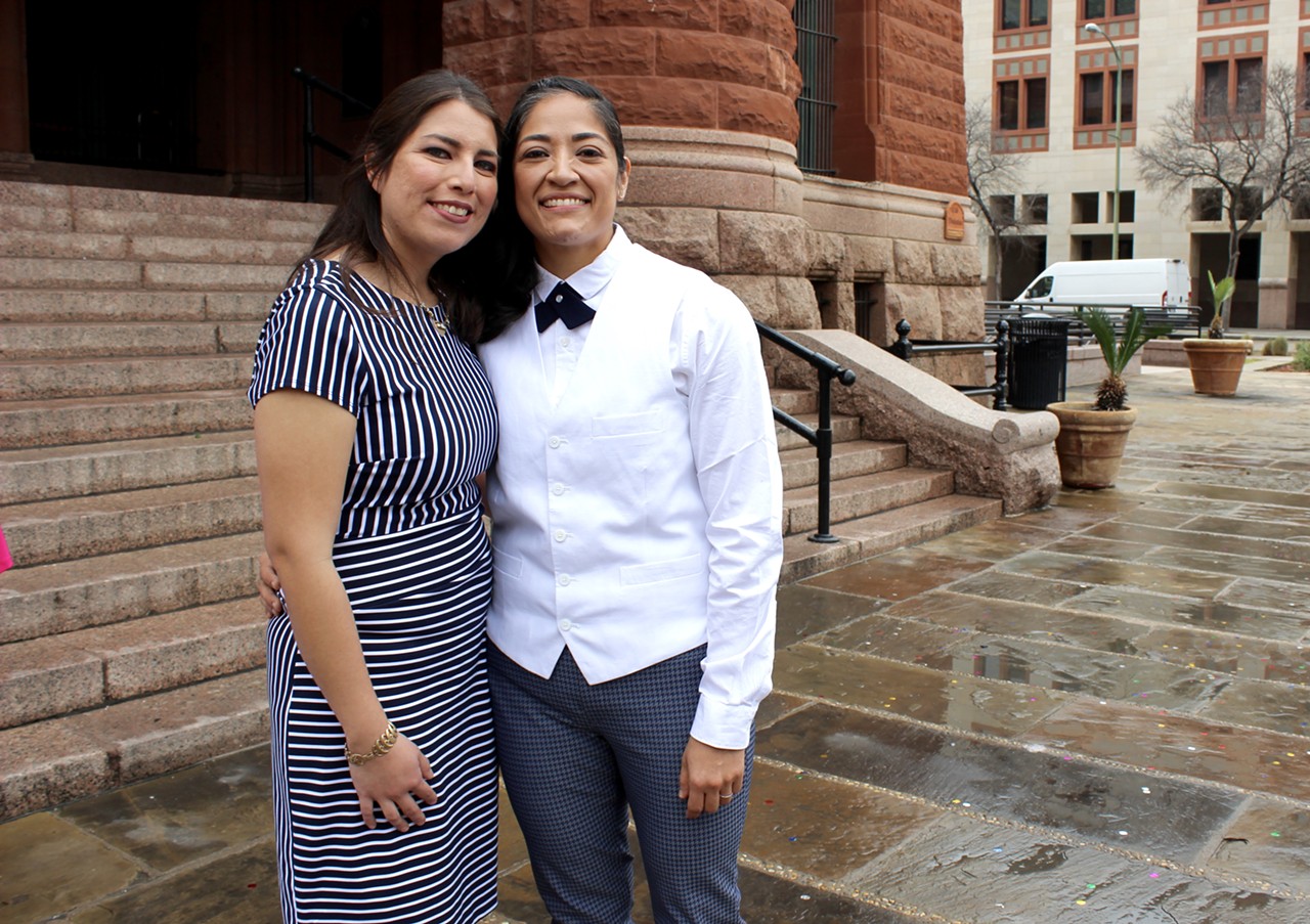 Christina Rosales and Aracely Salazar were one of the couples who said "I do" in front of the courthouse. "We've been engaged for like, five years, and we could never find something to accommodate everyone from our families, so we were like we need to do something that's gonna fit us. So we were like let's just do it real quick here. It's on a special day," Aracely said.