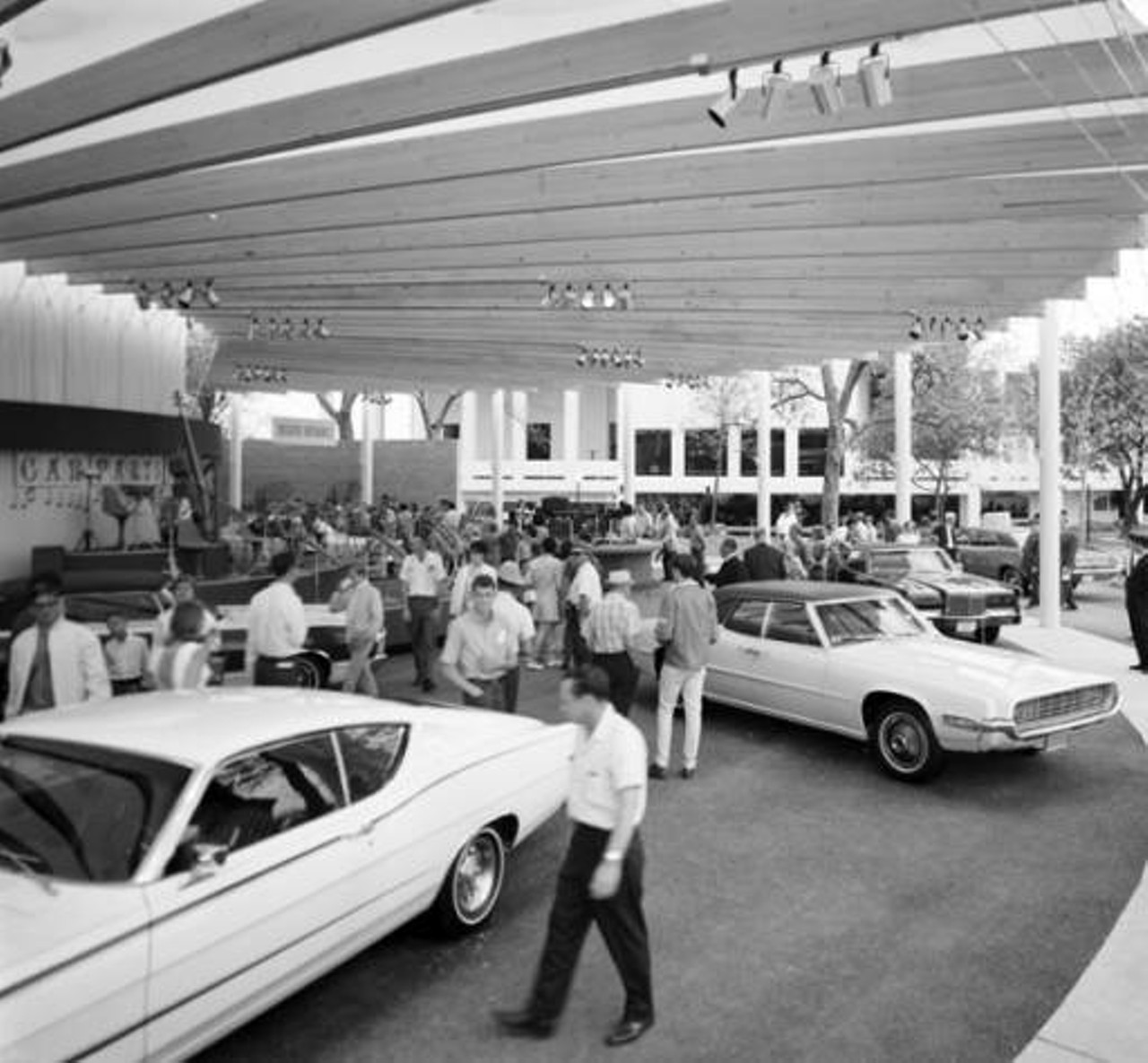Current Automobiles on Display at Ford Motor Company, 1968
The above photograph was taken under the Ford Motor Company Pavilion during the World’s Fair.
Photo via Zintgraff Studio Photo Collection
