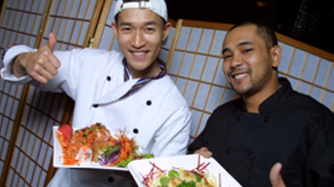 Wasabi owner Isaac Yang and chef Jimmy Kim give their sushi a thumbs up.