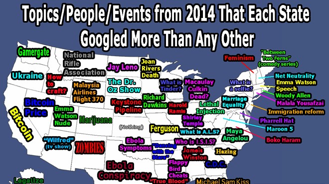 A map of the most frequently searched terms from each state.
