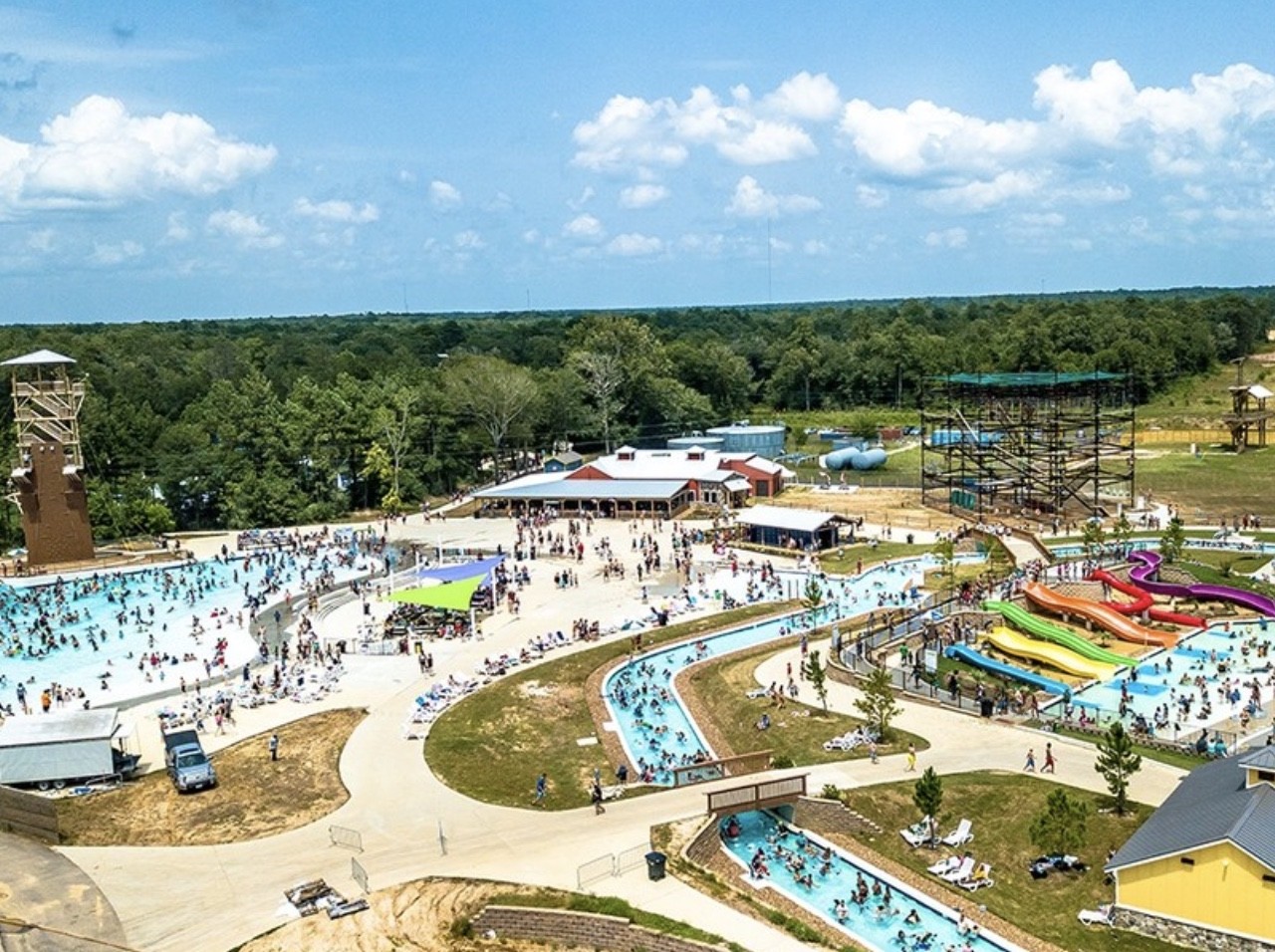 Big Rivers Waterpark
23101 TX-242, New Caney, (832) 509-1556, bigriverswaterpark.com
Over near Houston you’ll find Big Rivers. The park is home to the Houston area’s largest lazy river (appropriately titled the Rio GRAND River), plus water coasters, a wave pool and lots of slides that you can easily spend hours going up and down. Trust us, fun is waiting to be had here.
