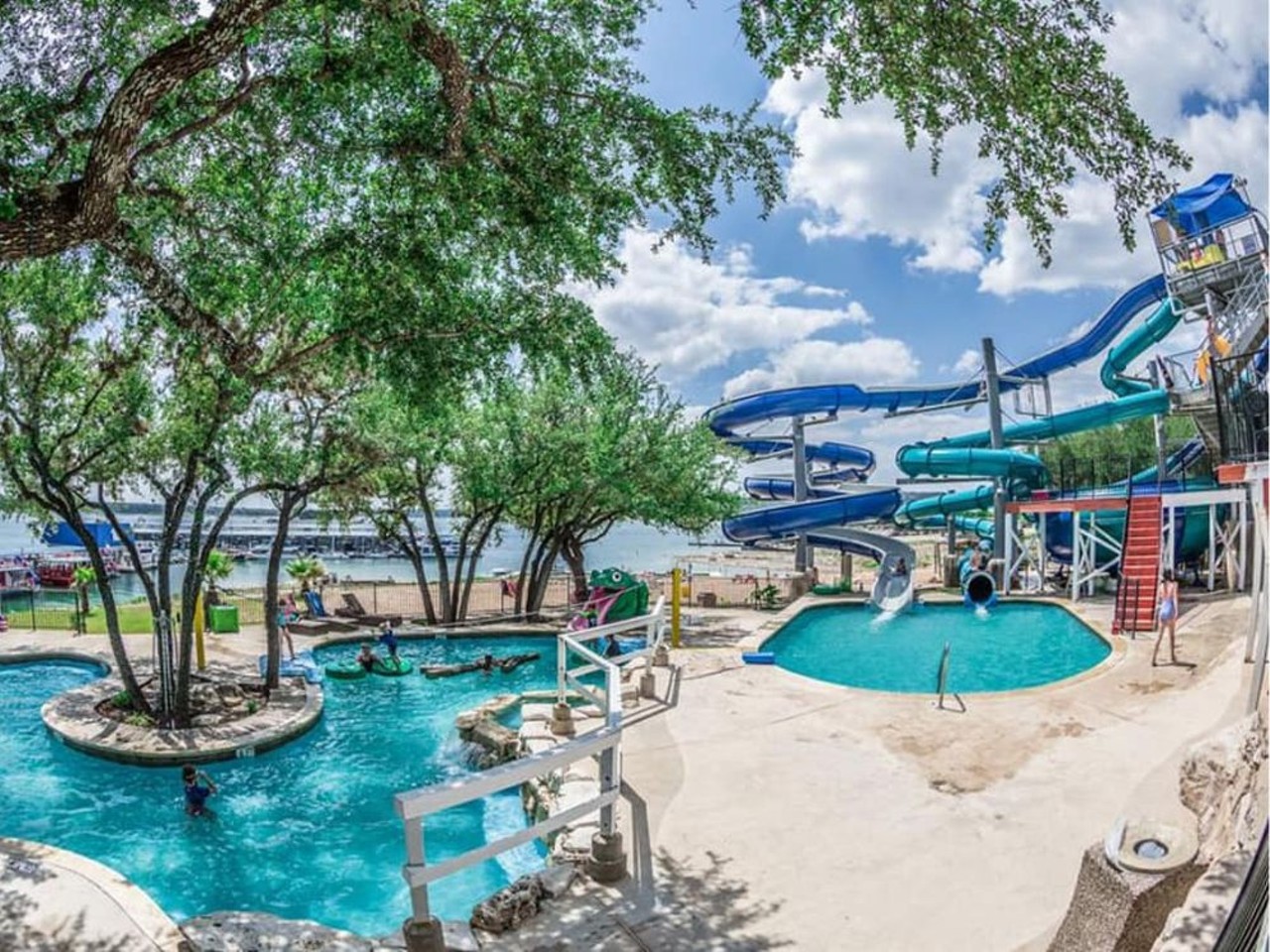 Volente Beach Resort & Waterpark
16107 Farm to Market Road 2769, Leander, (512) 258-5110, volentebeach.com
Pack up the car and take a day trip to this Central Texas spot. Not only is there a beach area, sand and all, but there are loads of water activities, including the Texas Twister, Gator’s Crossing, the Pirate Ship and lots of tubes! Dry off with a game or two of sand volleyball before you head back home.