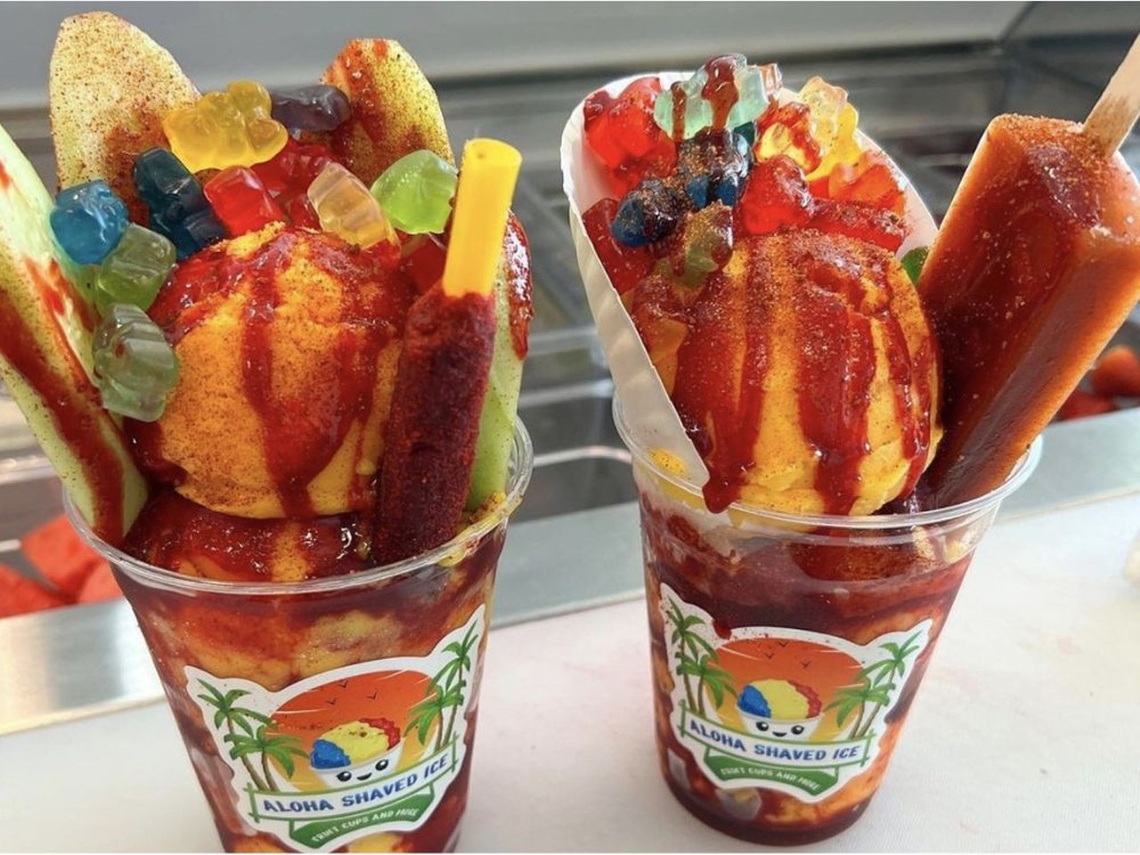 Treat yourself to a raspa or mangonada
What better cure for a hot day than a brain freeze? San Antonio has plenty of delicious cold treats to enjoy, like puro slushies, raspas and mangonadas available at Aloha Shaved Ice and Las Nieves. Not sure where to start? We’ve got you covered.