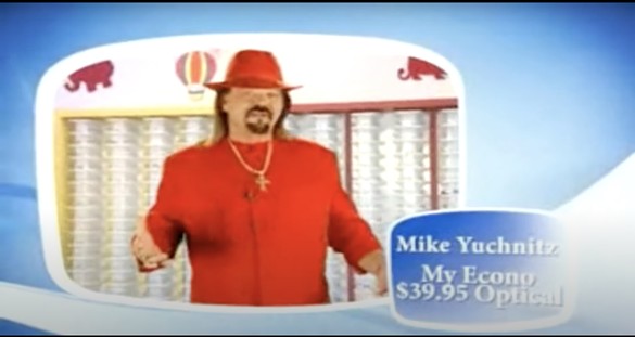 My Econo $39.95 Optical
The My Econo $39.95 Optical chain still exists, but its commercials just aren't the same without flamboyant owner-pitchman Mike Yuchnitz who appeared in spots with his trademark mullet and pimpish attire.
Screenshot via YouTube / Ben Kubany