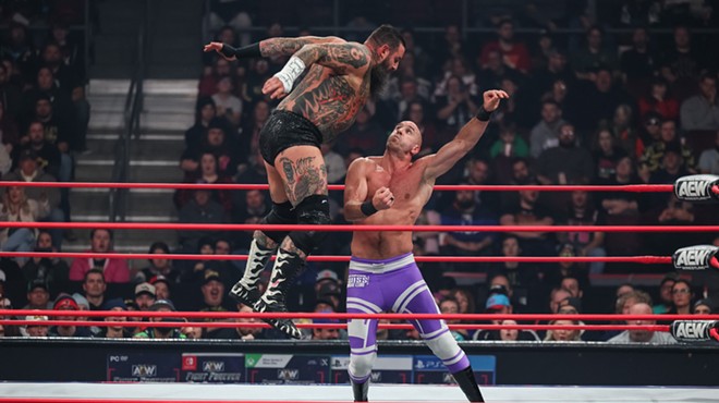 Brody King (left) and Claudio Castagnoli face off in a bout.