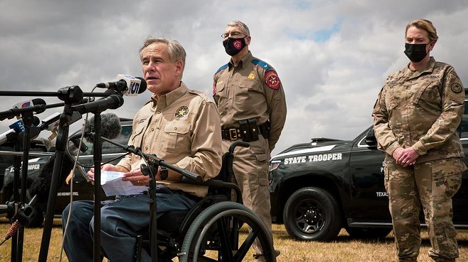 Gov. Greg Abbott talks about border security at a news conference at Anzalduas Park in Mission on March 9, 2021. Abbott, who earlier this month reversed his own requirements for social distancing in public places and mask-wearing, followed that announcement with news conferences on the border and in Dallas.