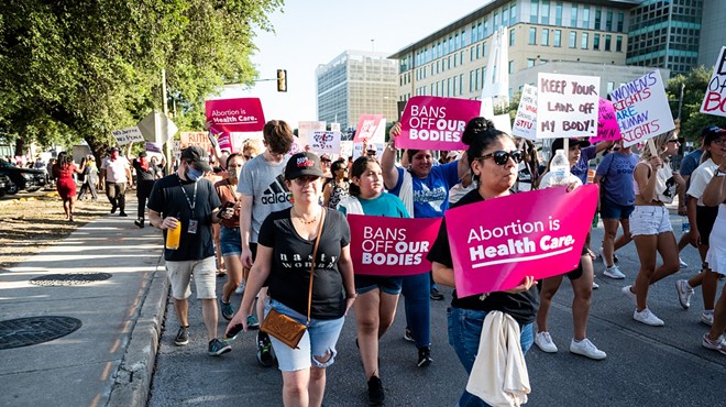 People march for abortion rights in the streets of downtown San Antonio last year.