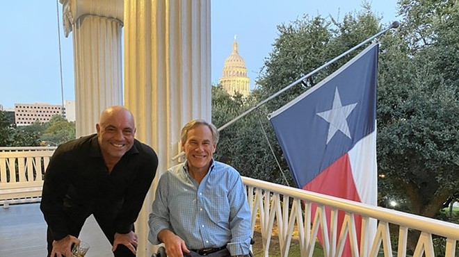 Podcaster Joe Rogan (left) and Gov. Greg Abbott pose for a photo op in Austin. Both have done a disservice to Texans when it comes to COVID-19 and public health.