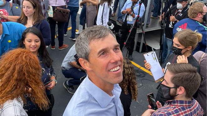 Beto O'Rourke meets with supporters at a San Antonio campaign appearance.