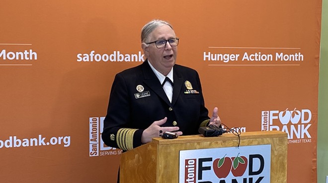 Admiral Rachel L. Levine, assistant secretary of the U.S. Department Health and Human Services, speaks at the San Antonio Food Bank.