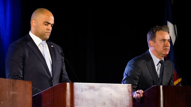From left: U.S. Rep. Colin Allred, D-Dallas; and state Sen. Roland Gutierrez, D-San Antonio. The two men, running for the U.S. Senate in the Texas Democratic primary participate in a debate in Austin on Sunday, Jan. 28, 2024.
