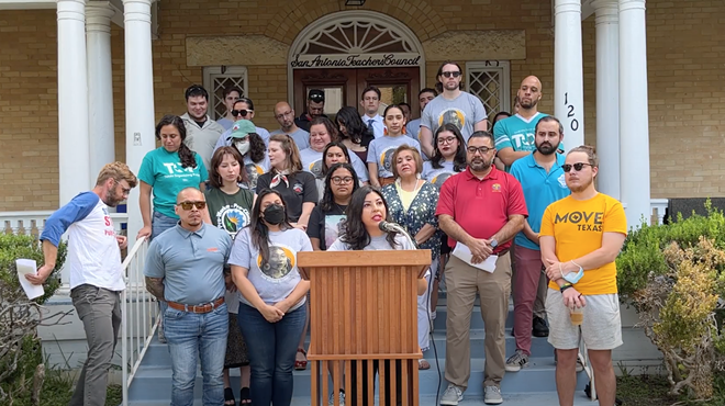 Alejandra Lopez speaks at a press conference about the potential impacts SAISD school closures.