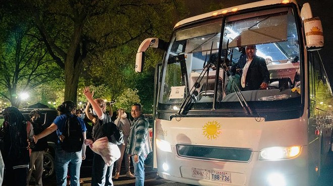 Two buses transporting migrants from Texas as part of Gov. Abbott's Operation Lone Star arrive at Union Station in Washington, D.C., on April 21