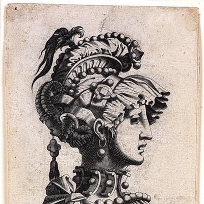 Workshop of René Boyvin, Fantastical Masked Female Head, after a drawing by Léonard Thiry (after designs by Rosso Fiorentino?), 1550s, engraving, 6 1/4 x 4 7/16 in. Blanton Museum of Art, The University of Texas at Austin, The Leo Steinberg Collection, 2002