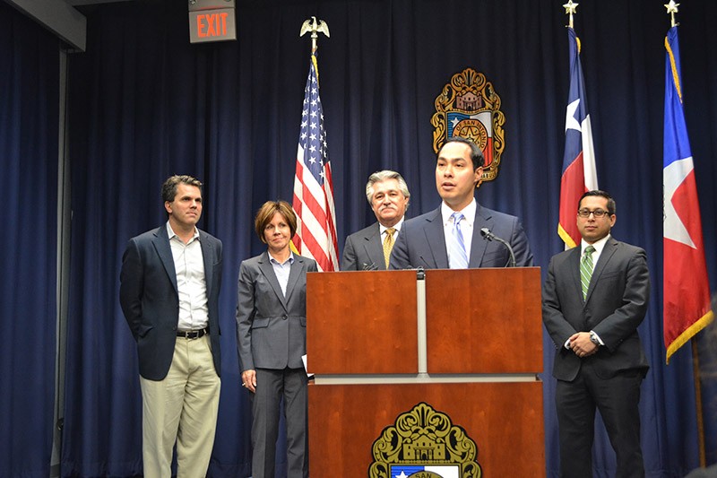 Former Mayor Julian Castro announces San Antonio as one of the cities being considered for a Google Fiber network on February 19, 2014 - Mary Tuma