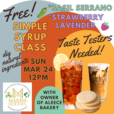 Free workshop on making natural infused simple syrups.