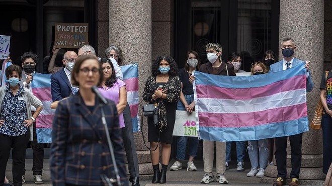 People held up a transgender flag earlier this month at an Equality Texas event at the Capitol.