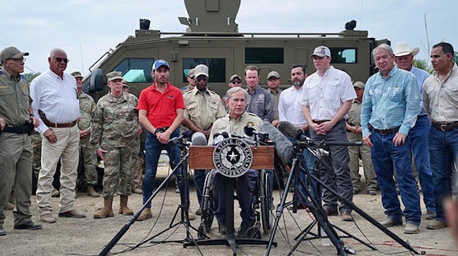 Gov. Greg Abbott speaks during one of his recent photo ops at the border.