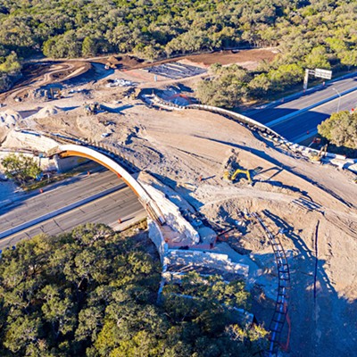 A photo of ongoing construction on the land bridge taken in November 2020. The bridge opens to the public on December 11.