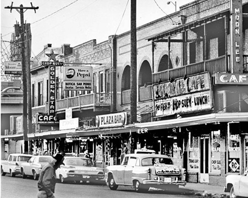 Golden Star Café; Plaza Bar; Moon Lee Café, 1100 block of W. Commerce St.This image from around 1965 shows a string of West Side businesses, including a pair of Chinese restaurants. Golden Star Café is still around, although it's now located at the 800 block of the same street.