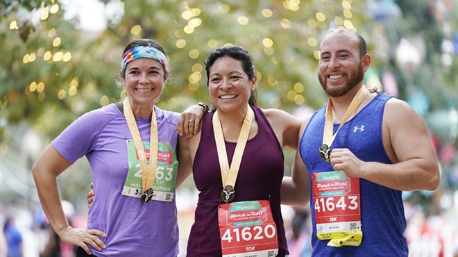 Athletes celebrate after competing in the 5k and 10k during the Rock ’n’ Roll Marathon San Antonio on Dec. 4.