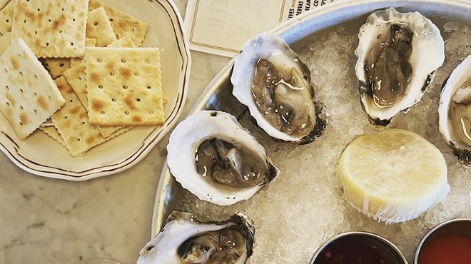 Double Standard's East coast oysters are served with house made mignonette and hot sauce.