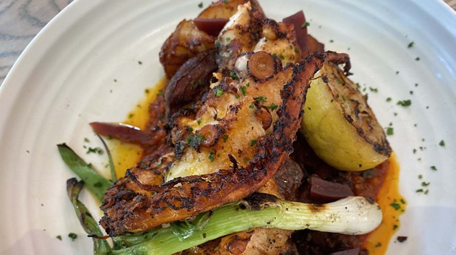 Allora's olive-brined grilled octopus.