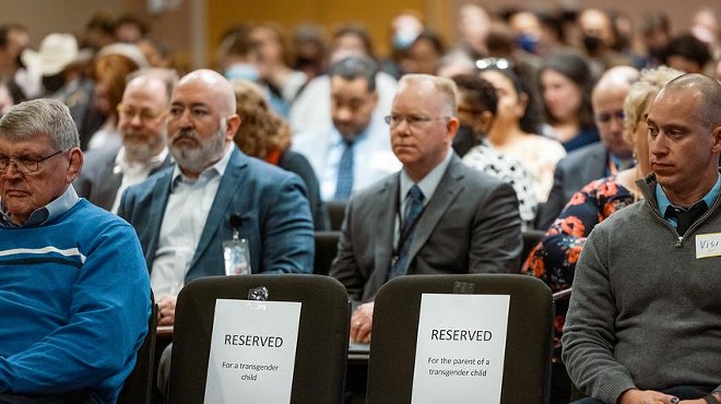 Seats reserved for transgender children and their parents sit empty at a Texas Department of Family and Protective Services committee meeting as most were too afraid to testify publicly.