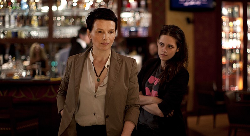Juliette Binoche (Maria Enders) and Kristen Stewart (Valentine) have an oddly compelling dynamic in Clouds of Sils Maria.