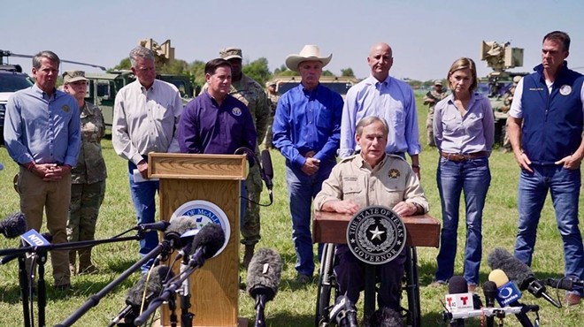 Gov. Greg Abbott's talks tough at the border during a 2021 news conference touting his immigration crackdown.