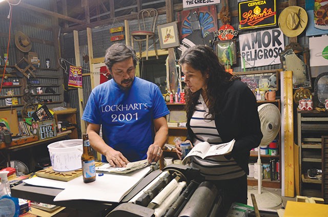 Leslie Moody Castro (right) visits SA-based artist Cruz Ortiz in his studio - Chris Sauter