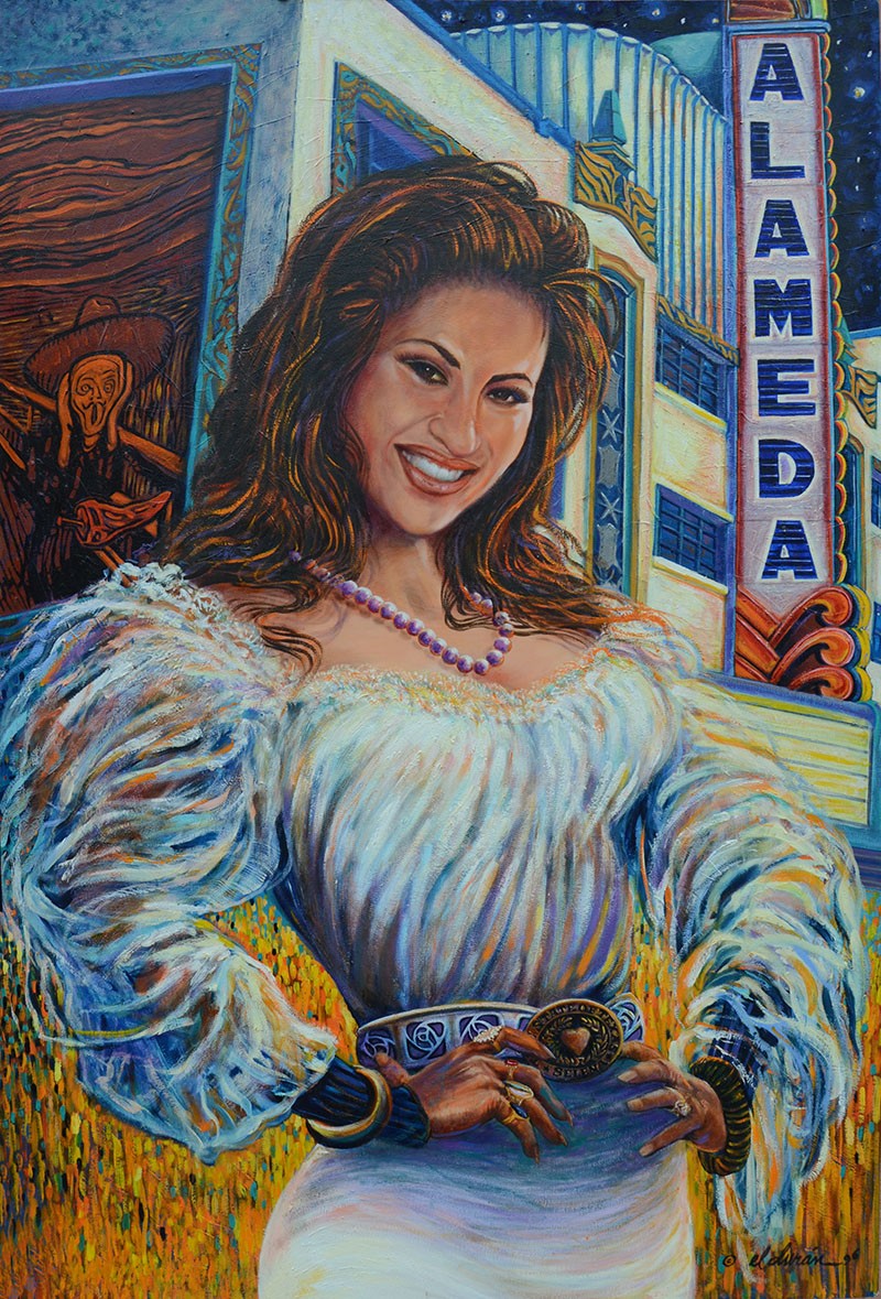 Local artist Gilbert Duran's painting of Selena in front of the Alameda Theater on Houston Street. - Bryan Rindfuss