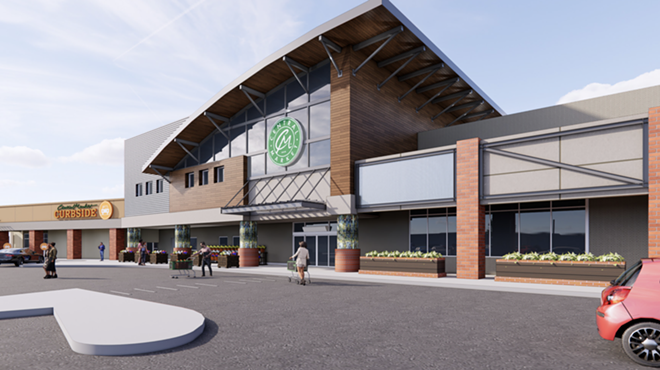 A rendering shows the exterior of the redesigned San Antonio Central Market store.