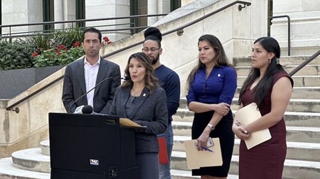 Five members of city council hold a press conference last week to express their displeasure with City Attorney Andy Segovia.