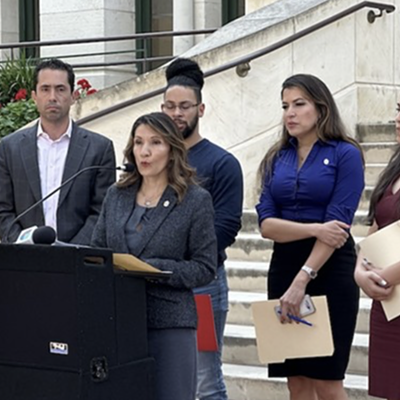 Five members of city council hold a press conference last week to express their displeasure with City Attorney Andy Segovia.