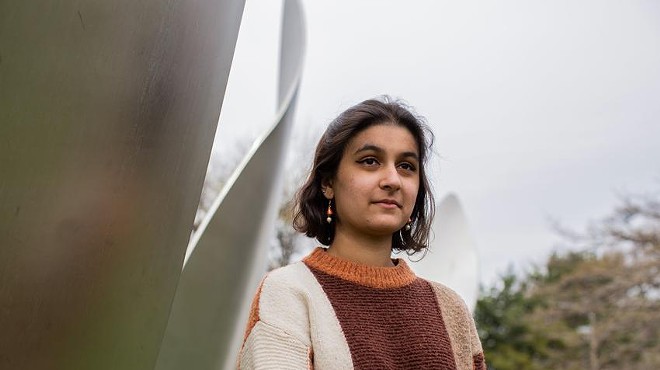 Sahar Punjwani, a University of Chicago student from Houston, poses for a portrait on Friday in Chicago's Jackson Park. She is one of two young women taking on the Texas comptroller after the Legislature declined to remove the sales tax on menstrual products.