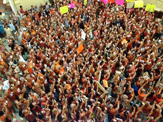 More than 1,000 pro-choice advocates filled the Texas Capitol on Sunday to protest anti-abortion bills that would close down all but five clinics in the state. - PHOTO COURTESY OF PLANNED PARENTHOOD OF GREATER TEXAS.