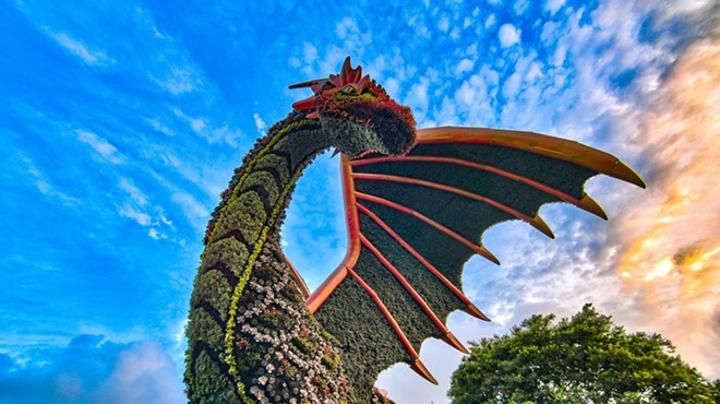 An almost 25-foot-tall dragon can be found in the Lucile Halsell Conservatory, along with a mermaid in the Hill Country area and a peacock in the Rose Garden.