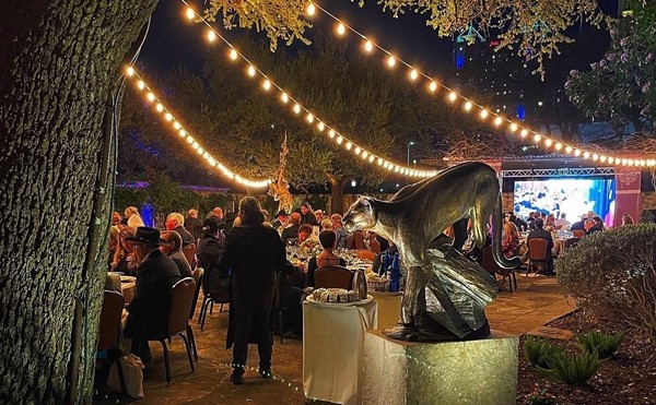 Diners gather under string lights at the Briscoe Western Art Museum's Jack Guenther Pavilion.