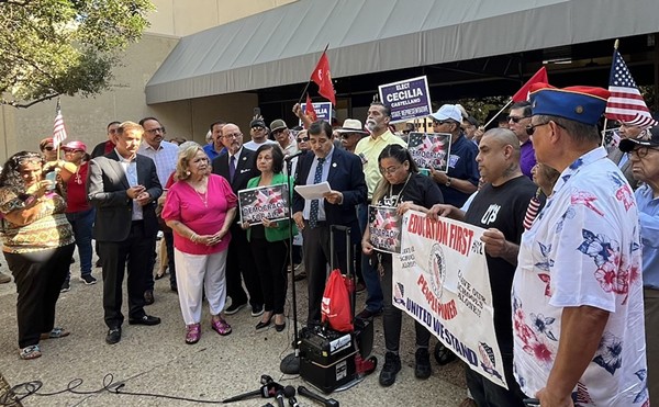 LULAC officials speak a press conference in front of the Texas Attorney General's Office in San Antonio.