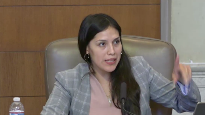 District 5 Councilwoman Teri Castillo makes a point from the dais at a council meeting.