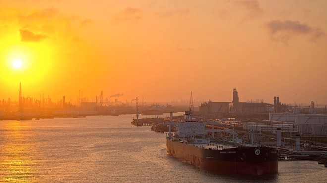 The sun sets over the Port of Corpus Christi in March 2018.
