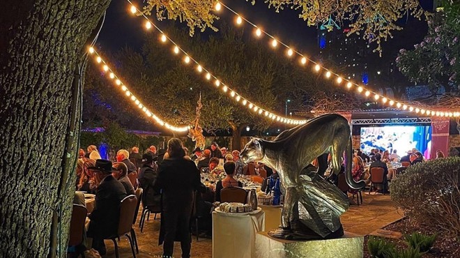 Diners gather under string lights at the Briscoe Western Art Museum's Jack Guenther Pavilion.